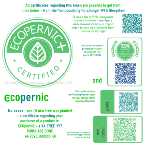 EU-TREE-5 bundle / Five new European trees are planted PLUS manually crafted individual AI/Blockchain Badge = 1 Ecopernic Item / To compensate monthly consumption of energy of a single family /